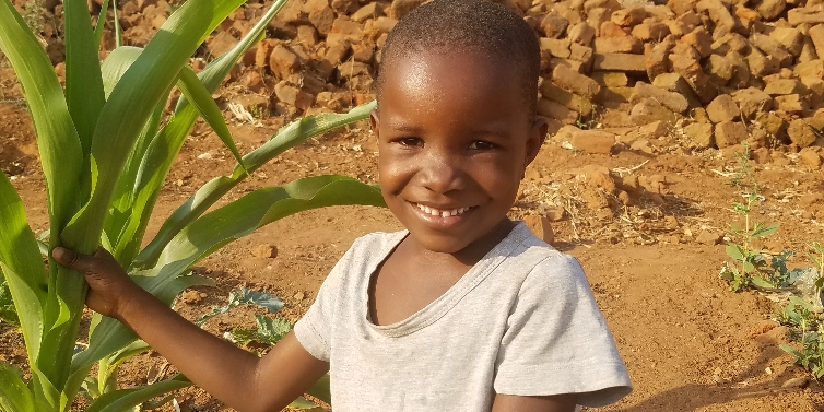 Child with his hand on top of his head